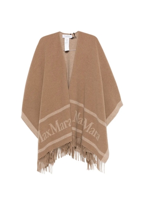 Max Mara logo-intarsia fringed cape - Neutrals