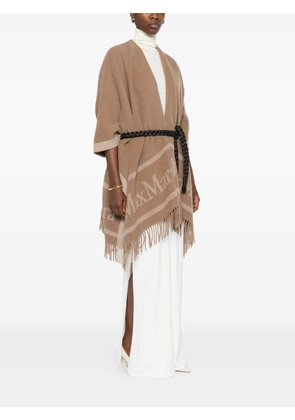 Max Mara logo-intarsia fringed cape - Neutrals