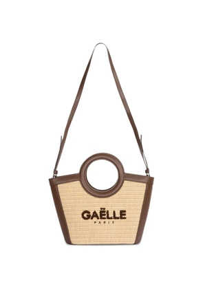 Gaelle Mini Shopper woven-design logo-patch cross body bag - Brown