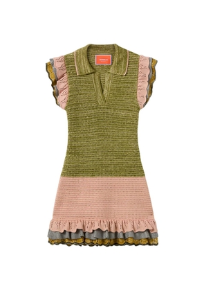 La DoubleJ Eight Counts ruffle-trimmed crochet-knit mini dress - Green