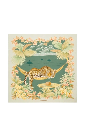 Ferragamo Jungle-print silk scarf - Green