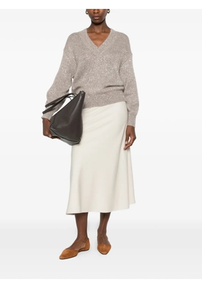 Brunello Cucinelli sequin-embellished V-neck sweater - Neutrals