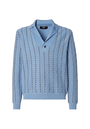 FENDI stripe-knit polo-collar sweater - Blue