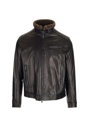 Al Duca D’Aosta 1902 quilted-shoulder leather jacket - Black