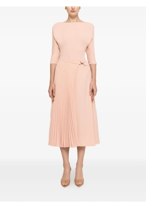 NISSA pleated-panel buckled-waist midi dress - Pink