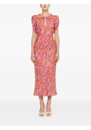 NISSA floral-print Peter Pan-collar midi dress - Red