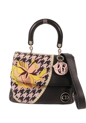 Christian Dior Pre-Owned houndstooth-embroidered floral-patch tote bag - Black