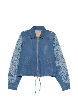 Taakk fringe-embroidery denim jacket - Blue
