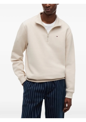 Tommy Hilfiger quarter-zip logo-embroidered sweatshirt - Neutrals