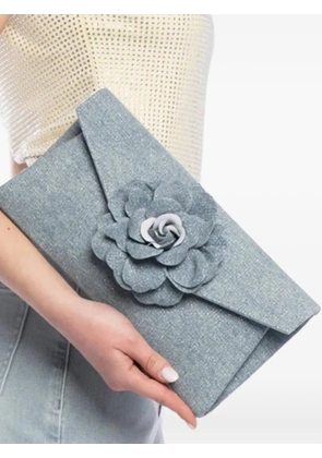 TWENTY FOURHAITCH Javea flower-appliqué clutch bag - Blue