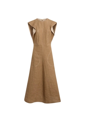 Moschino contrast-stitch ruffled midi dress - Brown