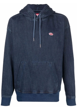 Diesel logo-patch denim hoodie - Blue