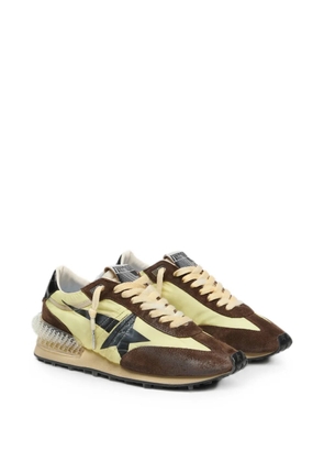 Golden Goose Marathon in lime-green nylon with black star and brown suede inserts sneakers