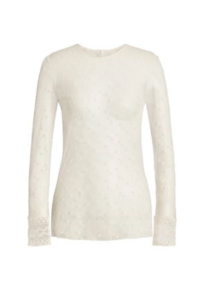 Alberta Ferretti lace-trim sheer top - White