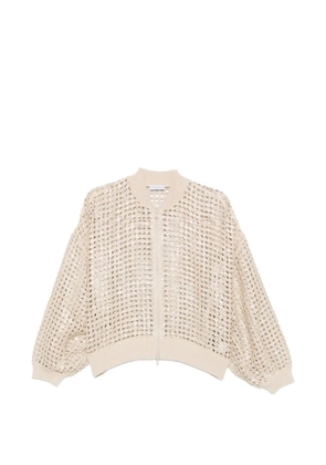 Brunello Cucinelli sequin-embellished open-knit cardigan - Neutrals