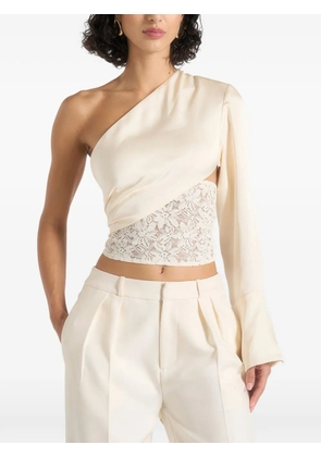 Manière De Voir one sleeve satin and lace wrap top - Neutrals