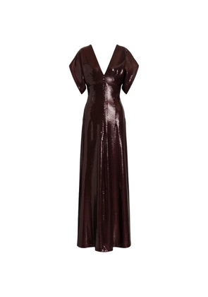 Alberta Ferretti V-neck sequin-embellished dress - Brown
