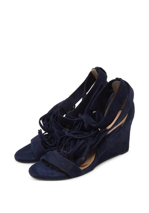 Chloé Pre-Owned fringed-trim cross-strap wedge sandals - Blue