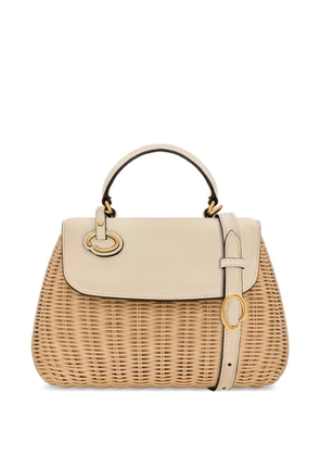 Oscar de la Renta Mini Poppy in wicker leather-trim tote bag - Neutrals