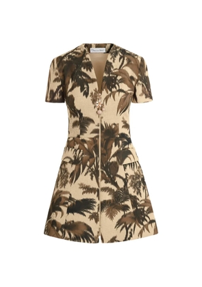 Oscar de la Renta chiné palm leaves tweed dress - Neutrals