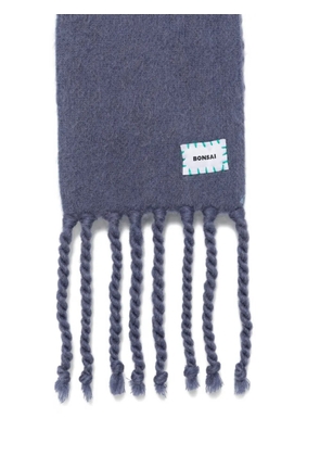 Bonsai fringed logo-patch scarf - Blue