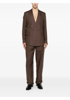 MARSEM double-breasted collarless blazer - Brown