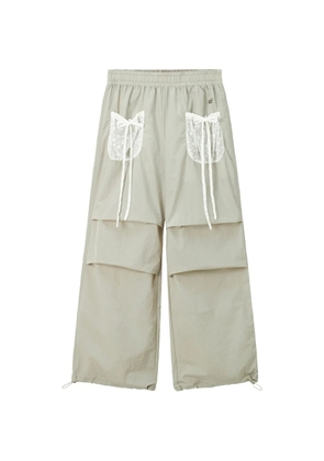 Mini Cream lace-pocket wide-leg trousers - Neutrals