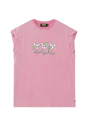 Mini Cream graphic-print sleeve T-shirt - Pink