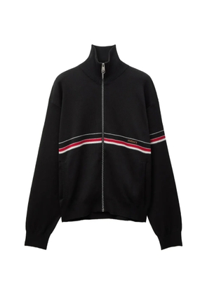 Versace embroidered-logo cotton-knit zip cardigan - Black