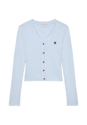 Calvin Klein ribbed-knit logo-patch cardigan - Blue