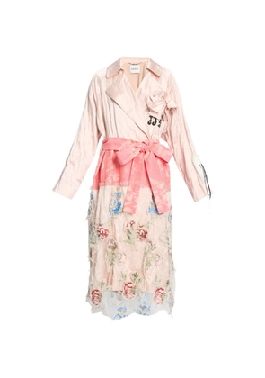 ERDEM floral-embroidered belted coat - Pink