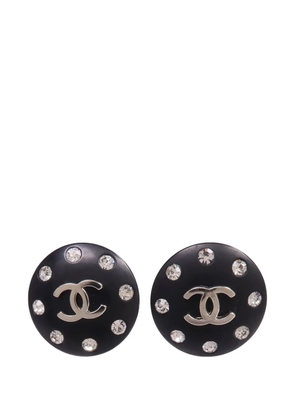 CHANEL Pre-Owned CC-logo crystal clip-on earrings - Silver