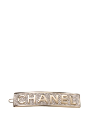 CHANEL Pre-Owned crystal-embellished logo hair clip - Gold