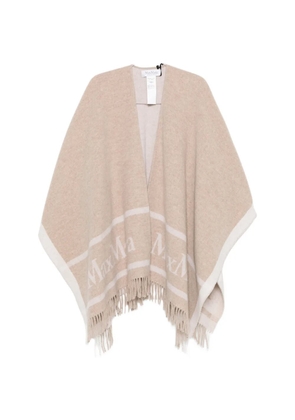 Max Mara Hilde logo-intarsia fringed cape - Neutrals