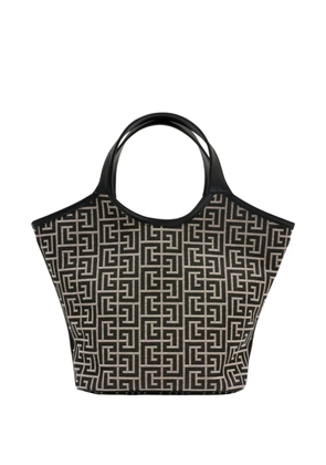 Balmain monogram-pattern leather-trim tote bag - Black