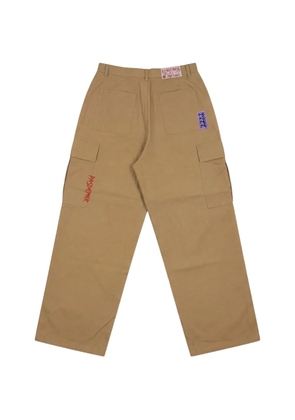 Pas de Mer Fish patch-detail pleated cotton cargo trousers - Brown