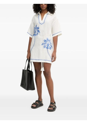 TWINSET palm tree-embroidered belted mini dress - White