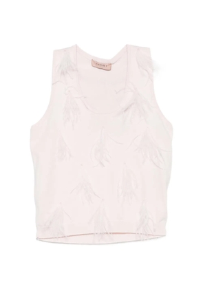 TWINSET feather-embellished ribbed-knit top - Pink