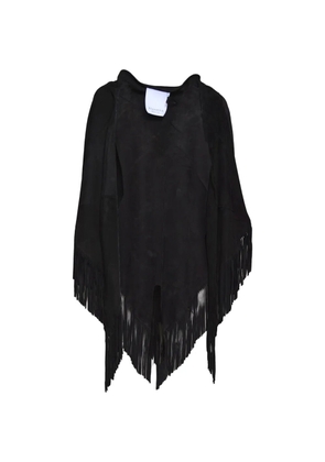 blusotto fringe-trimmed suede poncho - Black