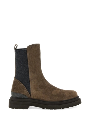 Brunello Cucinelli Monili-embellished suede ankle boots - Brown