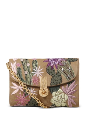 amato daniele Queen Mid Spinoza floral-embroidered clutch bag - Brown