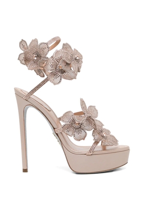 René Caovilla 130mm crystal-embellished floral sandals - Neutrals