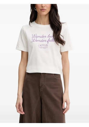 TWINSET embroidered slogan-print T-shirt - Neutrals