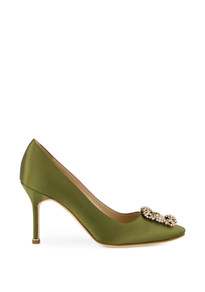 Manolo Blahnik Hangisi crystal-buckle satin pumps - Green