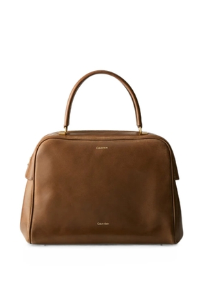 Calvin Klein logo-print leather shoulder bag - Brown