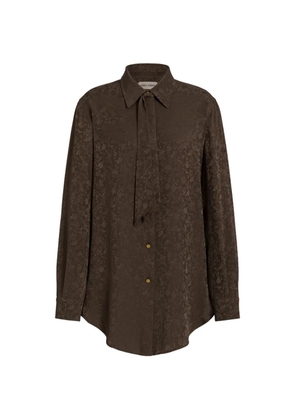 Alberta Ferretti floral-jacquard pussy-bow blouse - Brown