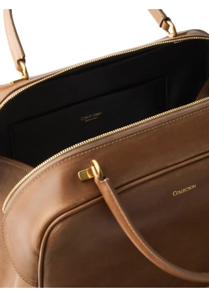 Calvin Klein logo-print leather shoulder bag - Brown