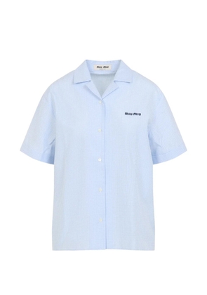 Miu Miu gingham-check logo-embroidered shirt - Blue