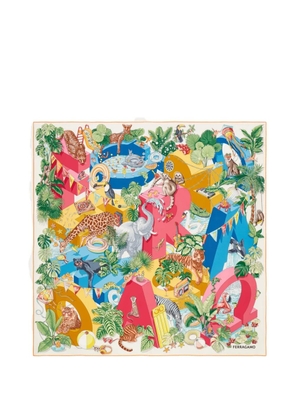 Ferragamo Jungle-Party print silk scarf - Blue