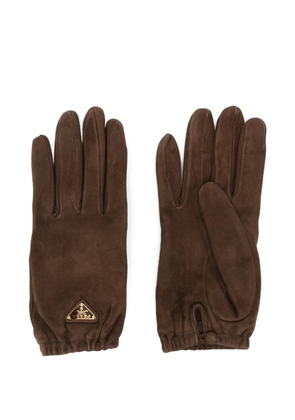 Prada Pre-Owned triangle-logo suede gloves - Brown